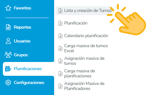 lista y creación de turnos